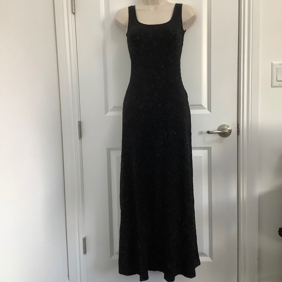 Vintage Cache Sleeveless Black fully Beaded Long Evening Gown, Size M - Picture 8 of 15